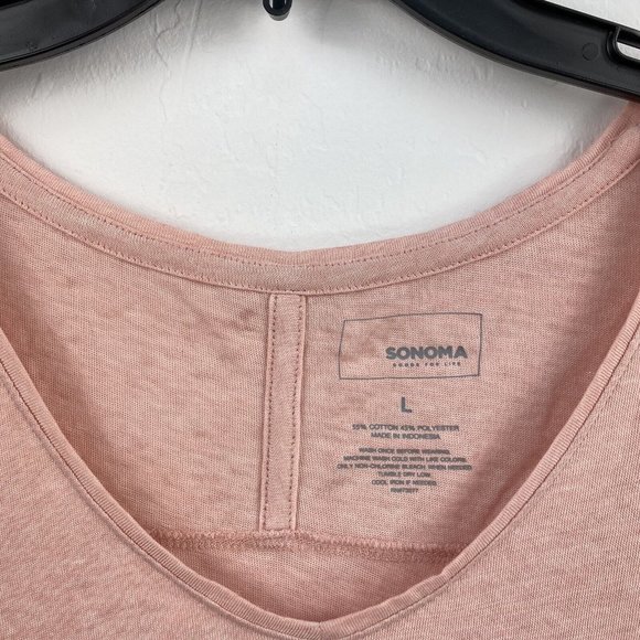 Sonoma Semi Sheer T-Shirt Womens L V-Neck Light Pink Semi Sheer Lightweight NEW - Picture 3 of 7